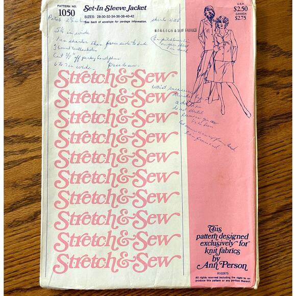 Vintage 1970s Stretch & Sew 1050 Sewing Pattern XXS-XL Jacket Blazer UNCUT - Picture 2 of 3
